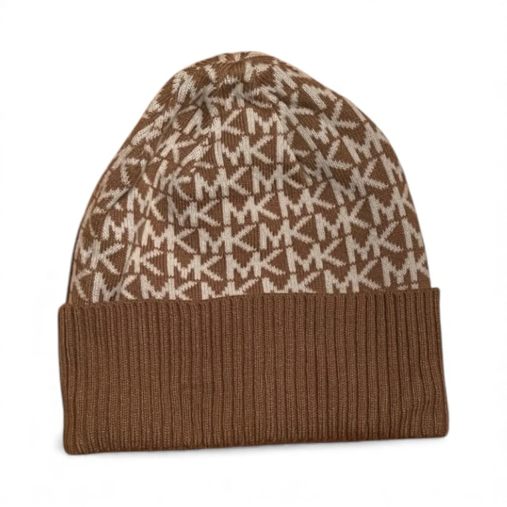 MICHAEL Michael Kors Logo Camel and Cream Knit Beanie